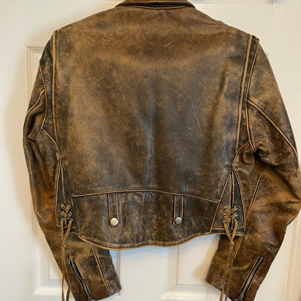 Vintage Chevignon Brown Genuine Leather Distressed Indie Biker Jacket Women S - Picture 8 of 16